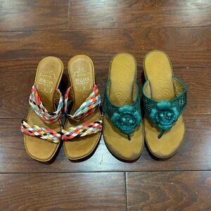 Lot of 2 Wedge Platform Sandals Clarks and Italian Shoemakers size 6.5 multi